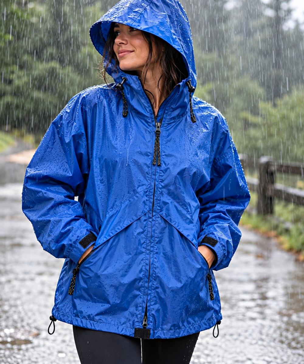 L.L.Bean Womens M Regular Blue Hooded Zip Solid Nylon Rain Jacket